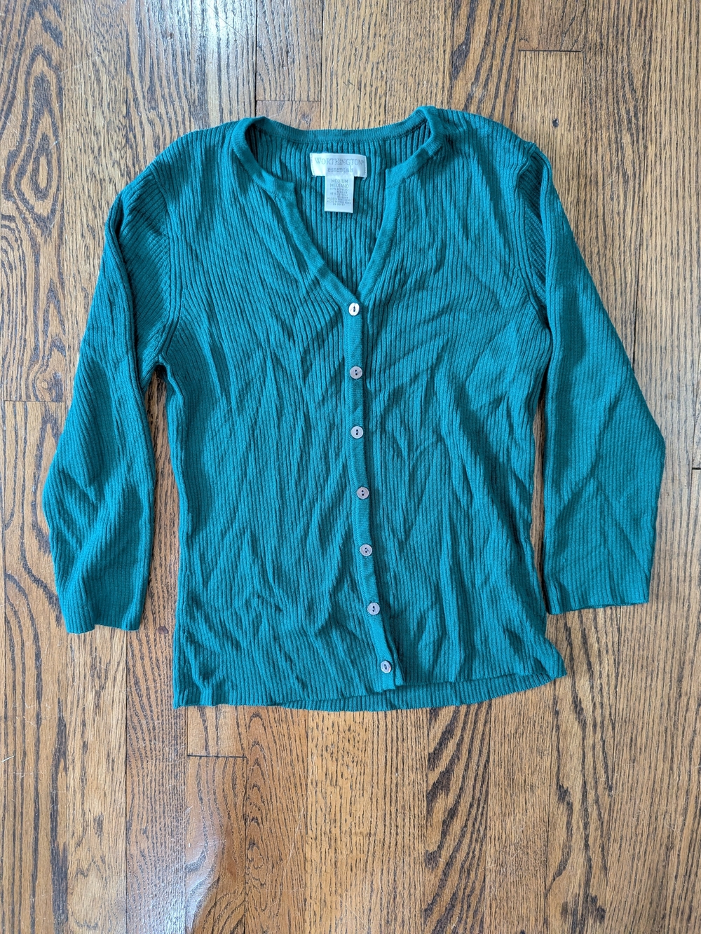 Worthington Teal Ribbed Button-Front Top